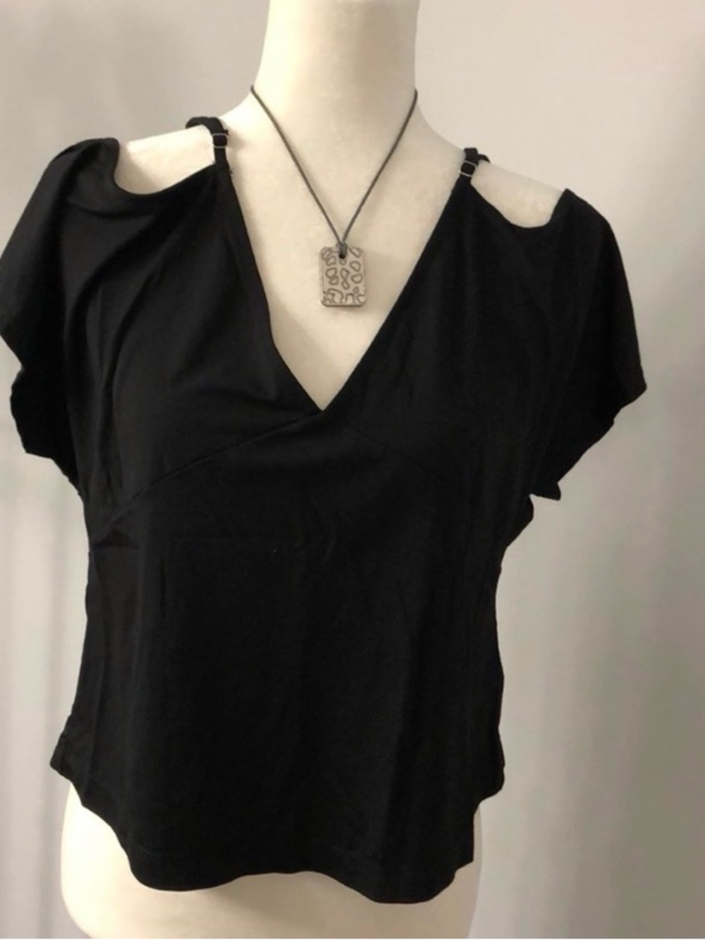 T by Alexander Wang Black Cold-Shoulder V-Neck Tee